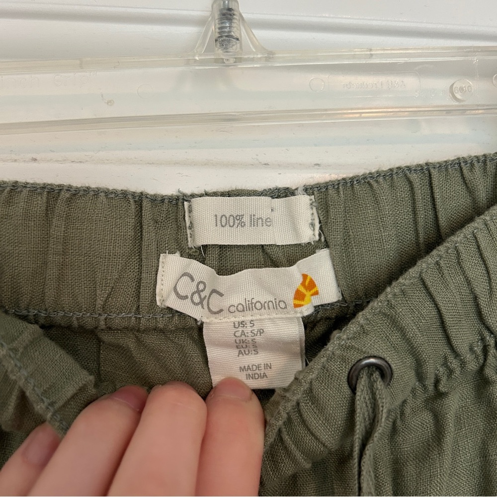 C&C California 100% Linen Olive Green Women’s Jogger Pants, Size Small - Picture 5 of 6